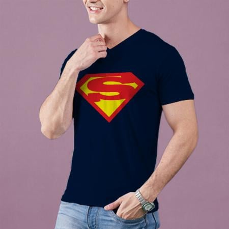 Superhero Initials V Neck Customized Printed Men's Half Sleeves Cotton T-Shirt