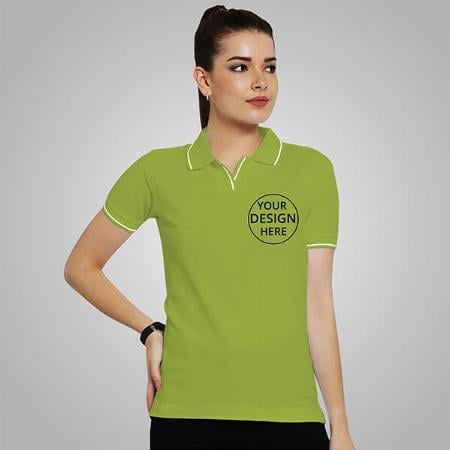 Apple Green Half Sleeves Women's Polo Collar Cotton T-Shirt
