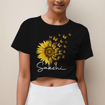 Sunflower Customized Printed Women's Half Sleeves Cotton Crop Top T-Shirt