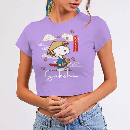 Peaceful Ninja Customized Printed Women's Half Sleeves Cotton Crop Top T-Shirt