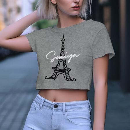 Eiffel Tower Customized Printed Women's Half Sleeves Cotton Crop Top T-Shirt