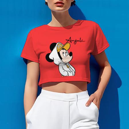 Cartoon Customized Printed Women's Half Sleeves Cotton Crop Top T-Shirt