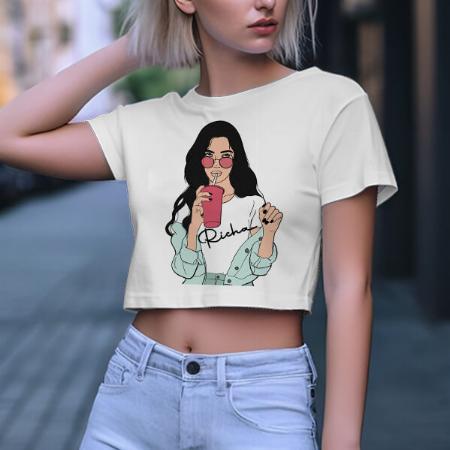 Cool Customized Printed Women's Half Sleeves Cotton Crop Top T-Shirt