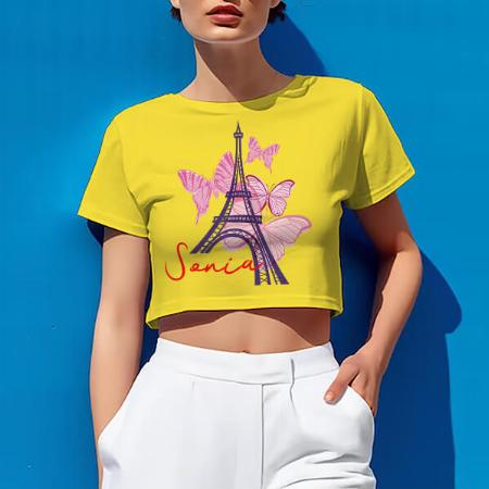 Butterflies Customized Printed Women's Half Sleeves Cotton Crop Top T-Shirt