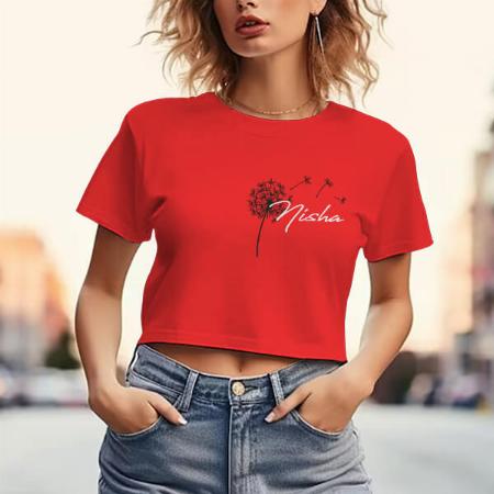 Minimal Flowers Customized Printed Women's Half Sleeves Cotton Crop Top T-Shirt