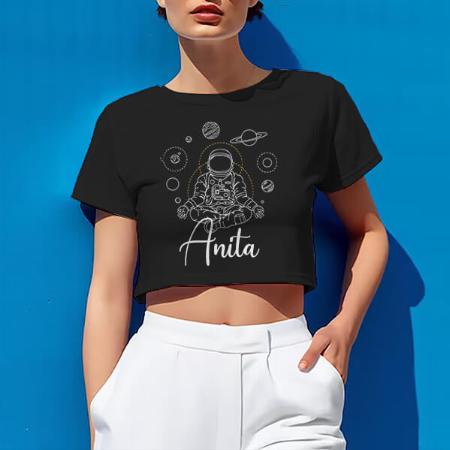 Meditating Astronaut Customized Printed Women's Half Sleeves Cotton Crop Top T-Shirt