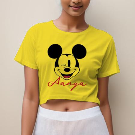 Playful Customized Printed Women's Half Sleeves Cotton Crop Top T-Shirt