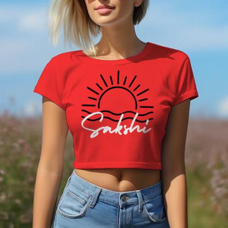 Sunrise Customized Printed Women's Half Sleeves Cotton Crop Top T-Shirt