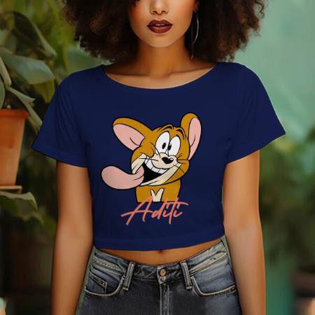 Funny Customized Printed Women's Half Sleeves Cotton Crop Top T-Shirt
