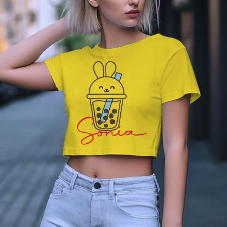 Cute Bunny Customized Printed Women's Half Sleeves Cotton Crop Top T-Shirt