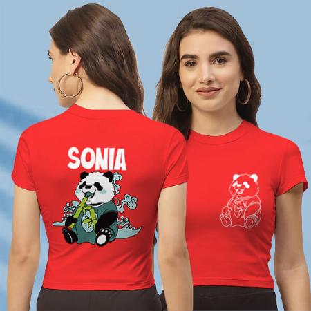 Panda Customized Printed Women's Half Sleeves Cotton Crop Top T-Shirt