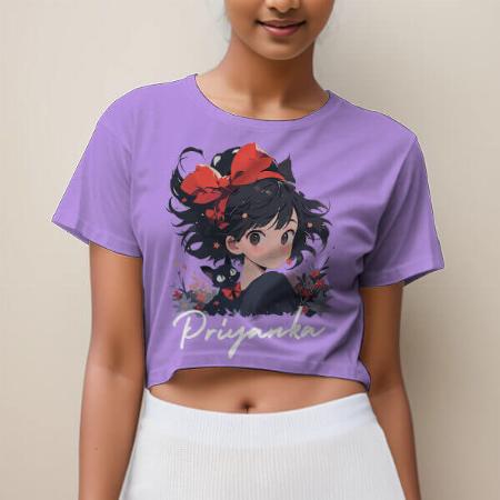 Cute Girl Customized Printed Women's Half Sleeves Cotton Crop Top T-Shirt