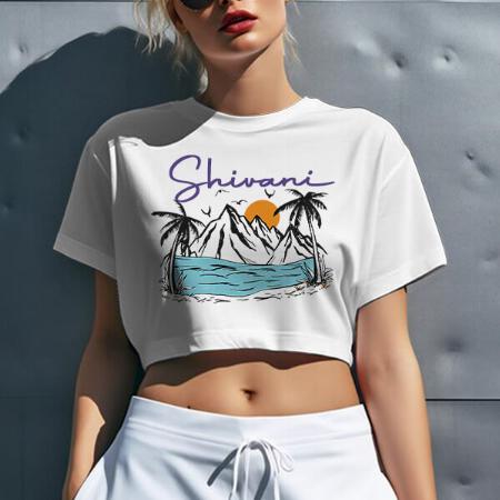 Holiday Vibes Customized Printed Women's Half Sleeves Cotton Crop Top T-Shirt