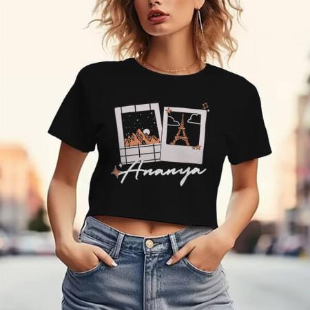 Vacation Pics Customized Printed Women's Half Sleeves Cotton Crop Top T-Shirt