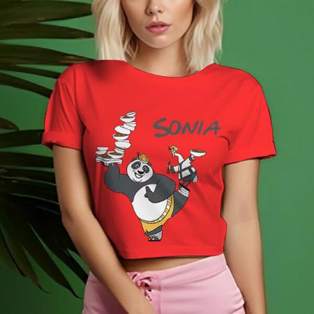 Panda Customized Printed Women's Half Sleeves Cotton Crop Top T-Shirt