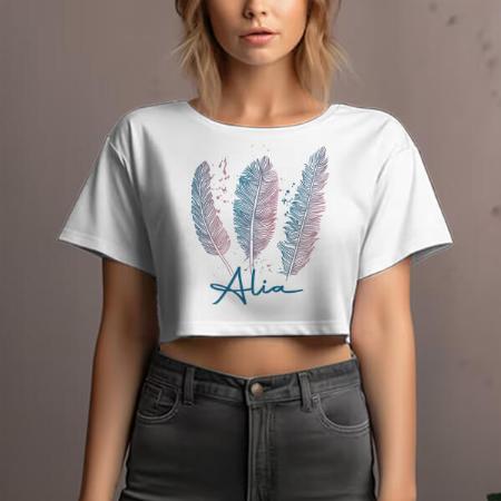 Feathers Customized Printed Women's Half Sleeves Cotton Crop Top T-Shirt
