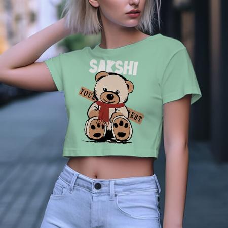 Teddy Customized Printed Women's Half Sleeves Cotton Crop Top T-Shirt
