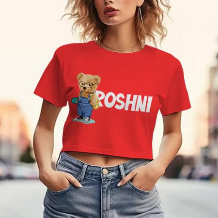 Teddy Customized Printed Women's Half Sleeves Cotton Crop Top T-Shirt