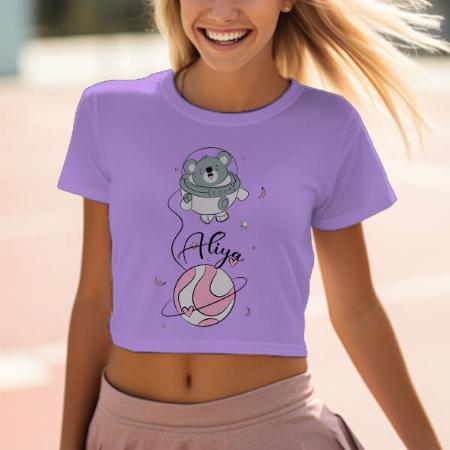 Cute Astro Customized Printed Women's Half Sleeves Cotton Crop Top T-Shirt