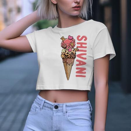 Ice Cream Customized Printed Women's Half Sleeves Cotton Crop Top T-Shirt