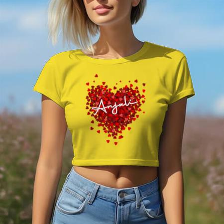 Hearts Customized Printed Women's Half Sleeves Cotton Crop Top T-Shirt