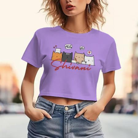 Social Customized Printed Women's Half Sleeves Cotton Crop Top T-Shirt