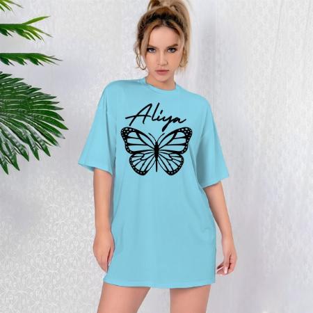 Butterfly Customized Printed Women's Long Top Knee Length Quarter Sleeves Dress