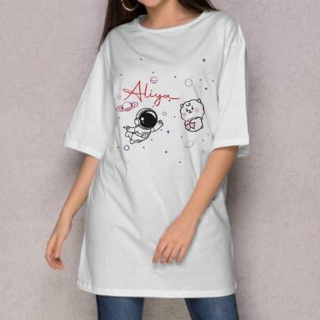 Floating Astronaut Customized Printed Women's Long Top Knee Length Quarter Sleeves Dress