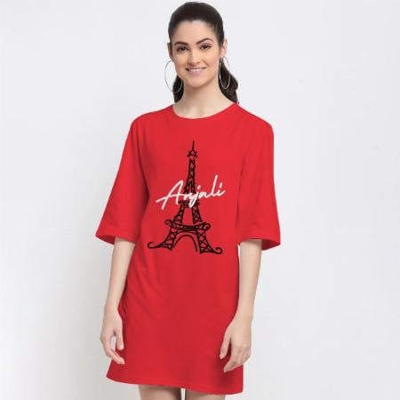 Eiffel Tower Customized Printed Women's Long Top Knee Length Quarter Sleeves Dress