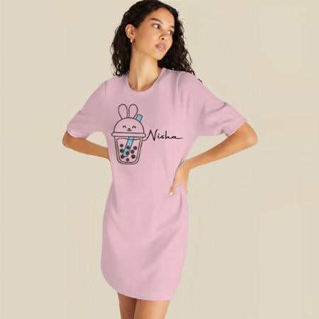 Cute Bunny Customized Printed Women's Long Top Knee Length Quarter Sleeves Dress