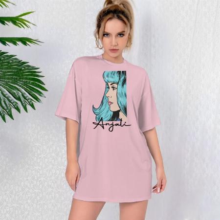Independent Customized Printed Women's Long Top Knee Length Quarter Sleeves Dress