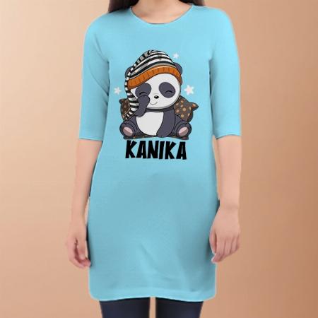 Cozy Panda Customized Printed Women's Long Top Knee Length Quarter Sleeves Dress