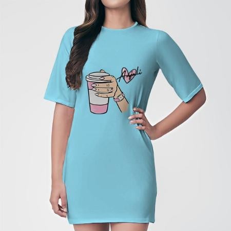 Coffee Time Customized Printed Women's Long Top Knee Length Quarter Sleeves Dress