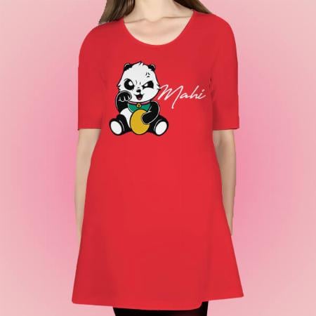 Baby Panda Customized Printed Women's Long Top Knee Length Quarter Sleeves Dress
