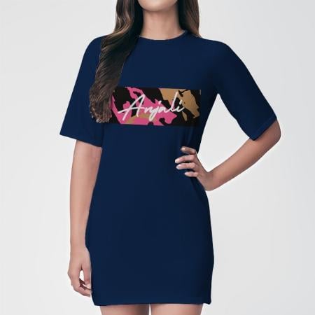 Abstract Customized Printed Women's Long Top Knee Length Quarter Sleeves Dress