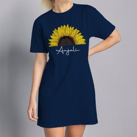 Sunflower Customized Printed Women's Long Top Knee Length Quarter Sleeves Dress