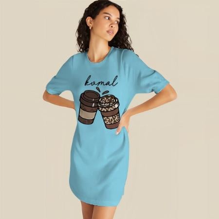 Coffee Customized Printed Women's Long Top Knee Length Quarter Sleeves Dress