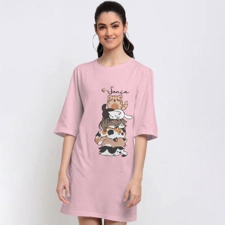 Cat Lover Customized Printed Women's Long Top Knee Length Quarter Sleeves Dress