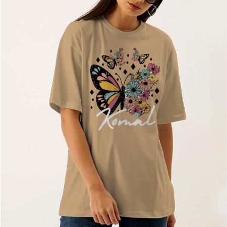 Butterflies Oversized Hip Hop Customized Printed Women's Half Sleeves Cotton T-Shirt