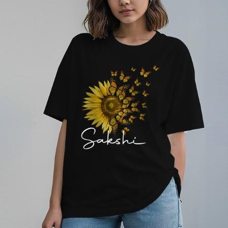 Sunflower Oversized Hip Hop Customized Printed Women's Half Sleeves Cotton T-Shirt
