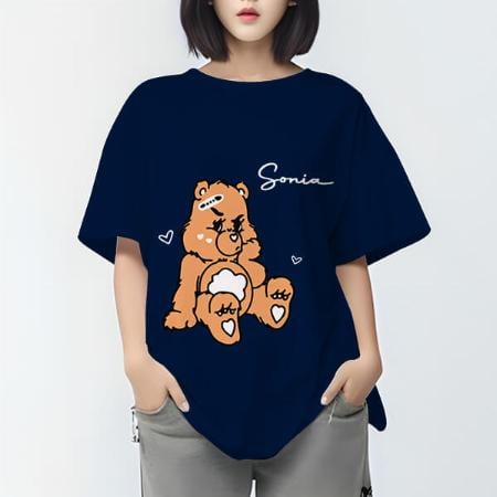Teddy Oversized Hip Hop Customized Printed Women's Half Sleeves Cotton T-Shirt