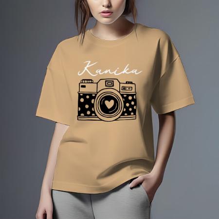Retro Camera Oversized Hip Hop Customized Printed Women's Half Sleeves Cotton T-Shirt