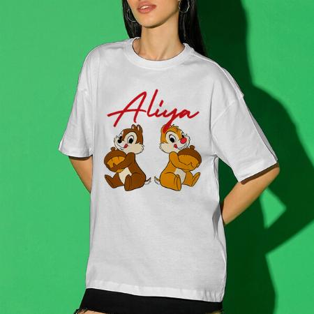 Cute Squirrels Oversized Hip Hop Customized Printed Women's Half Sleeves Cotton T-Shirt