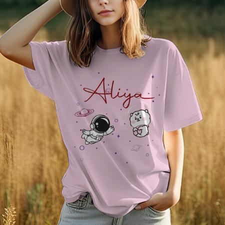Floating Astronaut Oversized Hip Hop Customized Printed Women's Half Sleeves Cotton T-Shirt