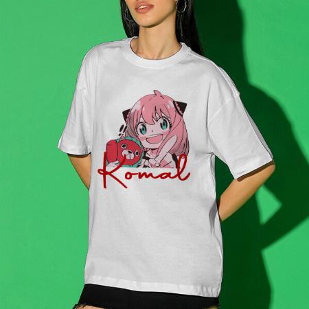 Anime Oversized Hip Hop Customized Printed Women's Half Sleeves Cotton T-Shirt