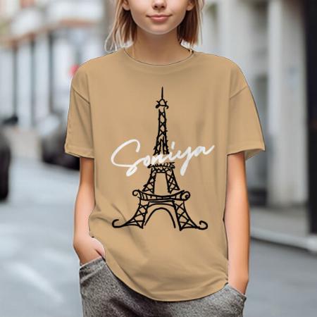 Eiffel Tower Oversized Hip Hop Customized Printed Women's Half Sleeves Cotton T-Shirt
