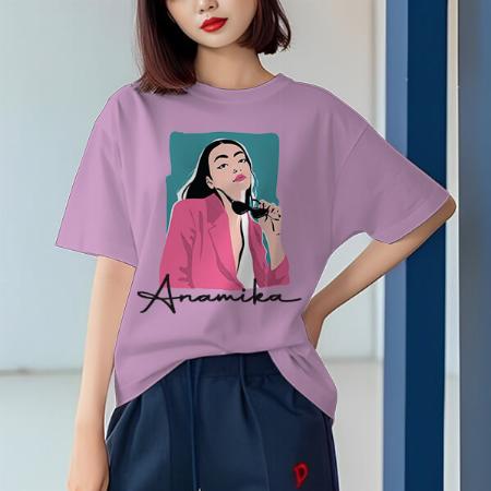 Cool Girl Oversized Hip Hop Customized Printed Women's Half Sleeves Cotton T-Shirt