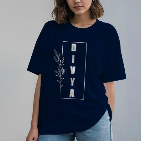 Vertical Name Oversized Hip Hop Customized Printed Women's Half Sleeves Cotton T-Shirt