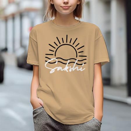 Sunrise Oversized Hip Hop Customized Printed Women's Half Sleeves Cotton T-Shirt