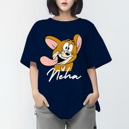 Funny Oversized Hip Hop Customized Printed Women's Half Sleeves Cotton T-Shirt
